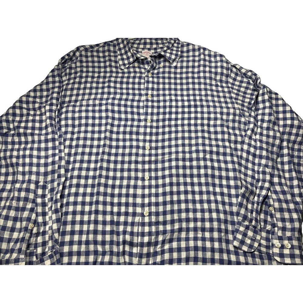 Brooks Brothers 346 XXL 100% Linen Button Down Blue Check Pattern Preppy